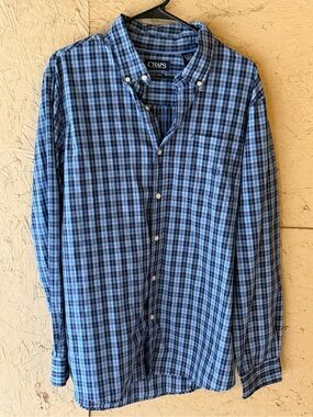 Chaps Blue and Navy Plaid Button-Down Shirt